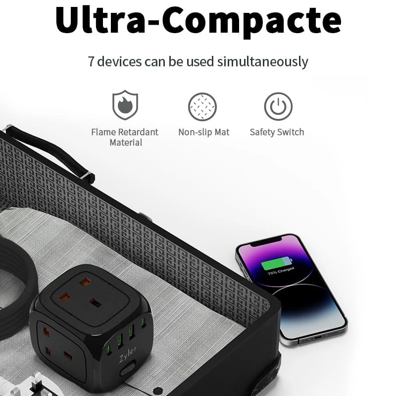 7-in-1 Charging Station Power Strip with 3 AC Outlets & 4-Port USB Fast Charger (2 USB-C), 2 Meter Cord - Image 2