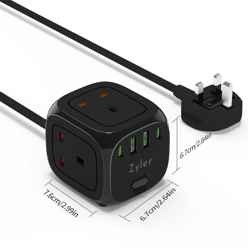 7-in-1 Charging Station Power Strip with 3 AC Outlets & 4-Port USB Fast Charger (2 USB-C), 2 Meter Cord - Image 4