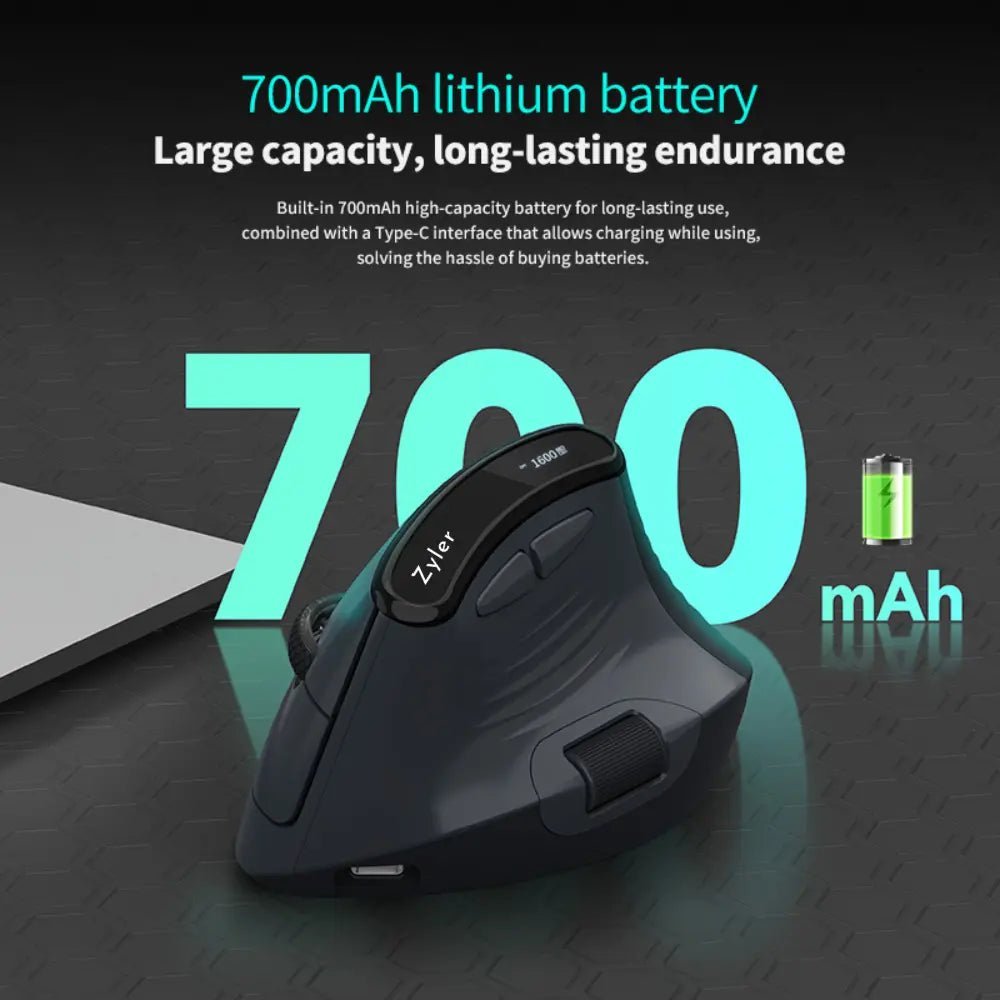 Zyler Ergonomic Vertical Mouse - Wireless Tri-Mode, Dual-Wheel, OLED Display - Image 6