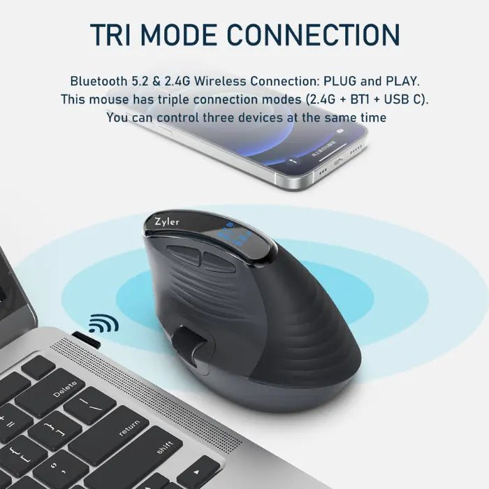 Zyler Ergonomic Vertical Mouse - Wireless Tri-Mode, Dual-Wheel, OLED Display - Image 9
