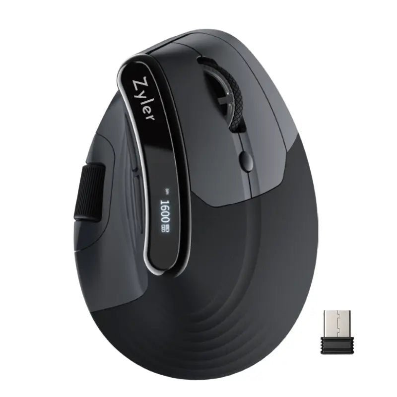 Zyler Ergonomic Vertical Mouse - Wireless Tri-Mode, Dual-Wheel, OLED Display