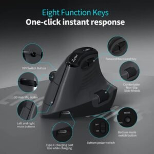 Zyler Ergonomic Vertical Mouse - Wireless Tri-Mode, Dual-Wheel, OLED Display