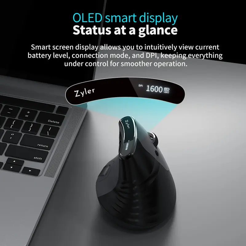 Zyler Ergonomic Vertical Mouse - Wireless Tri-Mode, Dual-Wheel, OLED Display - Image 4